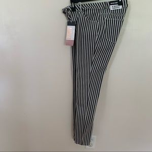 Gray and white striped skinny jeans.